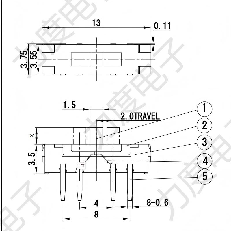 công tắc trượt MSS-23D19 tám-ghimngang/công tắc dọc được ghim/ba không có pin-vị trí