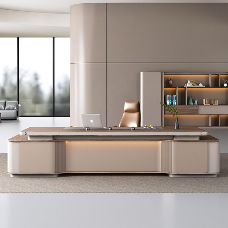 Model: DBT005 Giọngnói hiện đại-Bàn làm việc kết hợp dải đèn Boss, Ổ cắm đanăng, Bàn làm việc văn phòng Boss sang trọngnhẹnhàng.